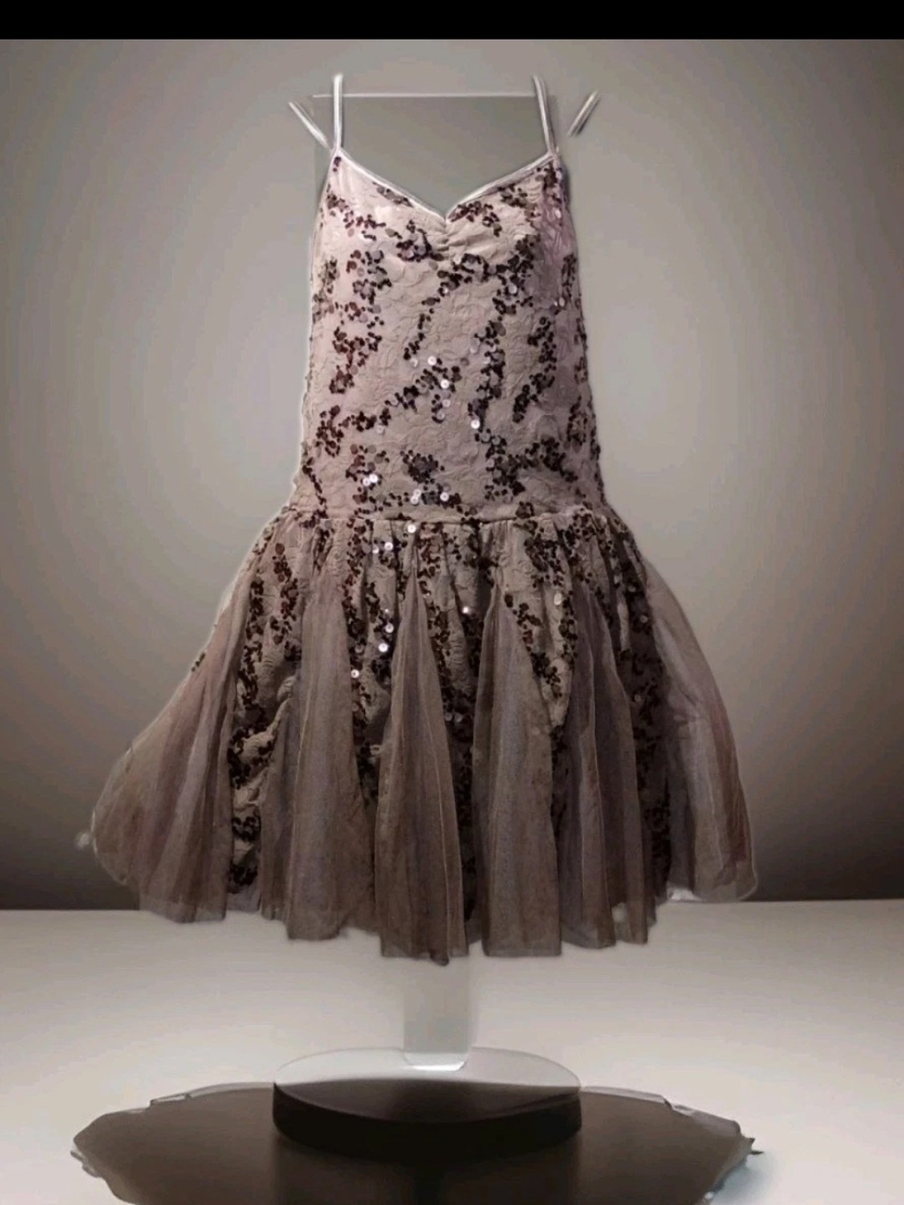 Weissman Taupe Sequin Tulle Dance Dress